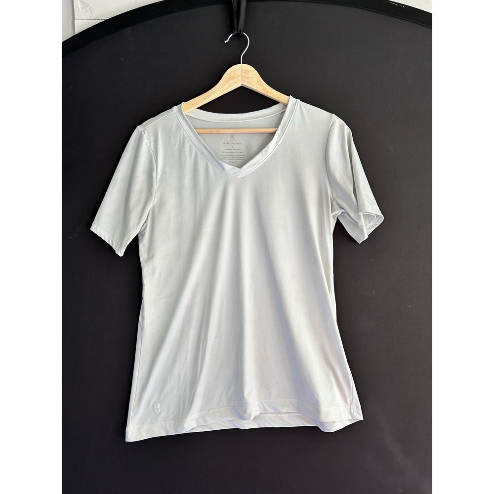 Dudley Stevens Womens Small V-neck Performance Shirt Light Blue Lycra Performanc